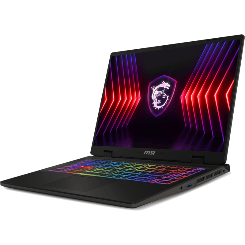 Laptop MSI SWORD 16 HX B14VFKG czarny front lewy obrót